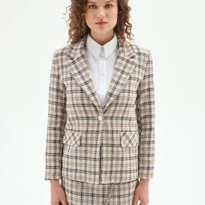 Blazer in tweed check color cioccolato