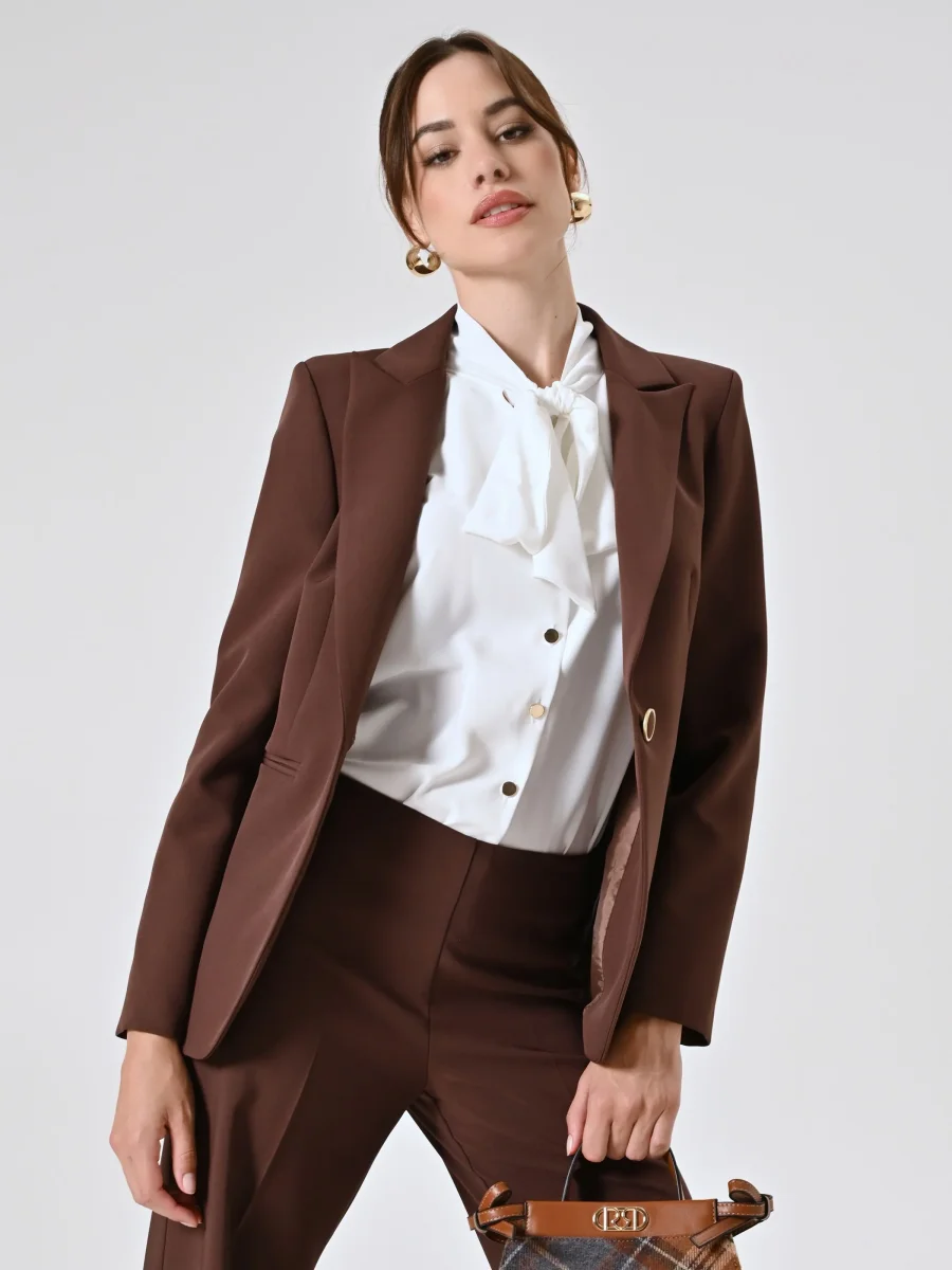 Giacca Monopetto in Tessuto Tecnico Marrone – Image 3