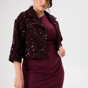 Cappotto Corto Curvy in Panno Bouclé Bordeaux con Paillettes