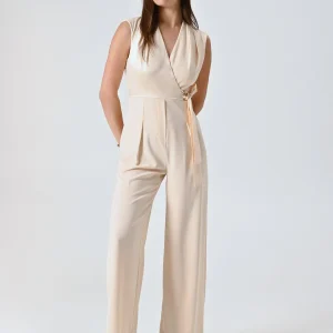 Tuta Palazzo con Corpino in Raso Beige Chiaro