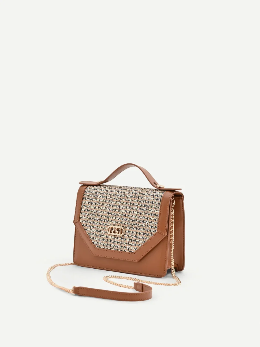Borsa pochette cuoio con intarsio effetto raffia – Image 4