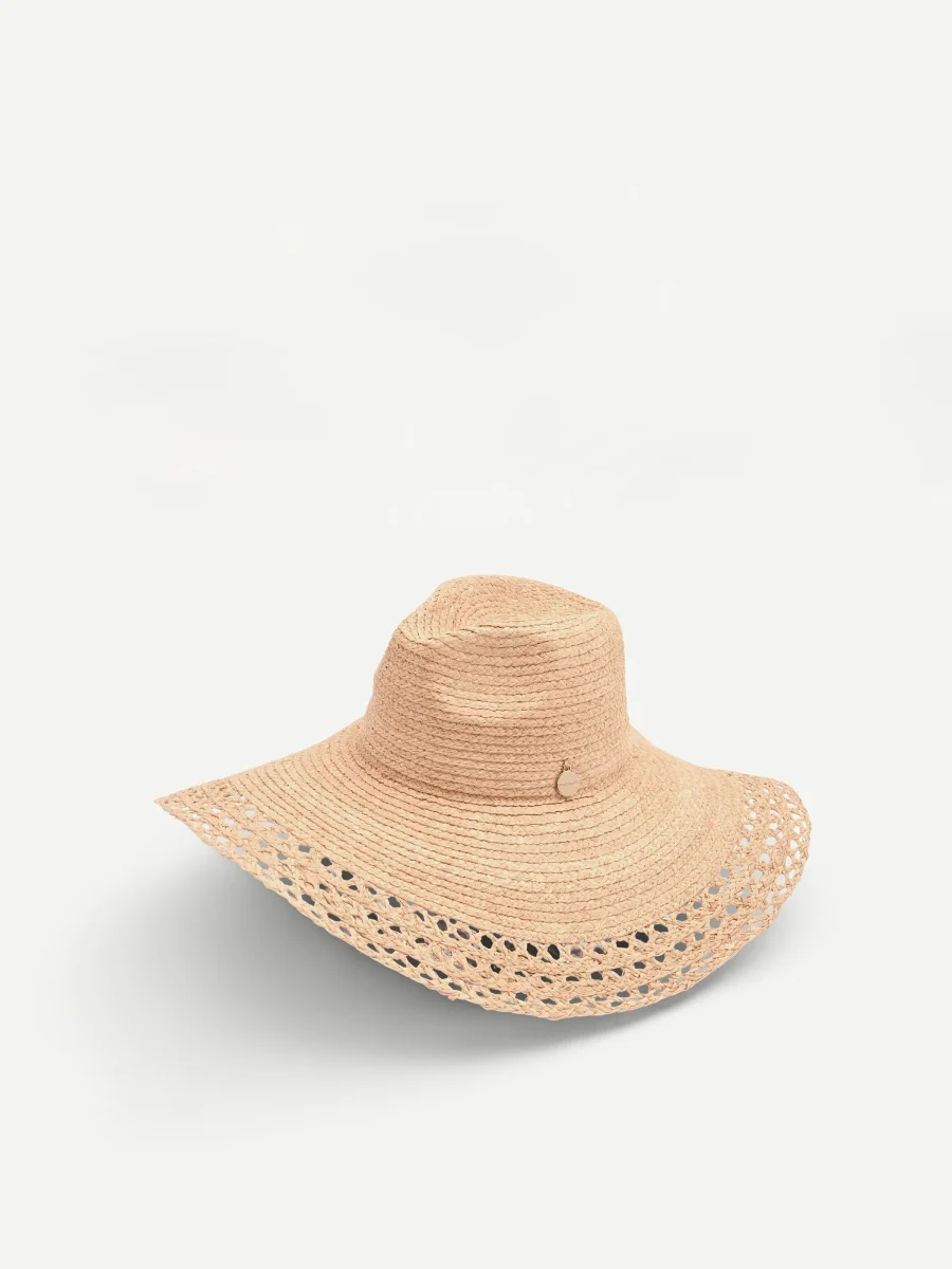 Cappello beige a tesa larga con lavorazione traforata – Image 4