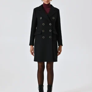 Cappotto Doppiopetto Nero misto Lana