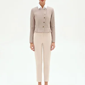 Giacca tortora beige con bottoni asimmetrici