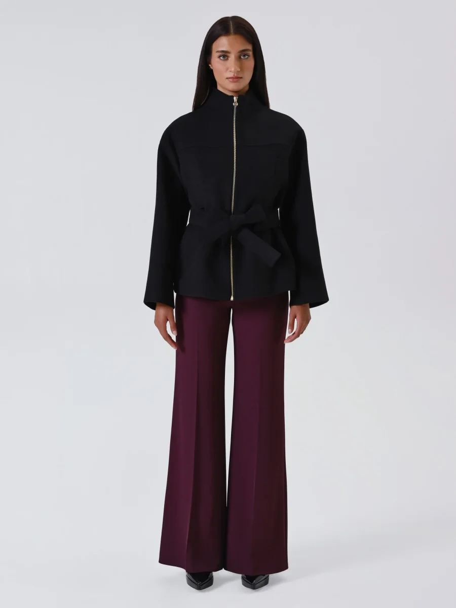 Cappotto Corto Nero con Cintura – Image 6