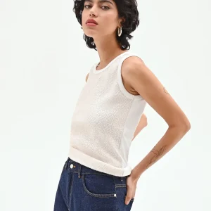 Canotta panna con paillettes all over