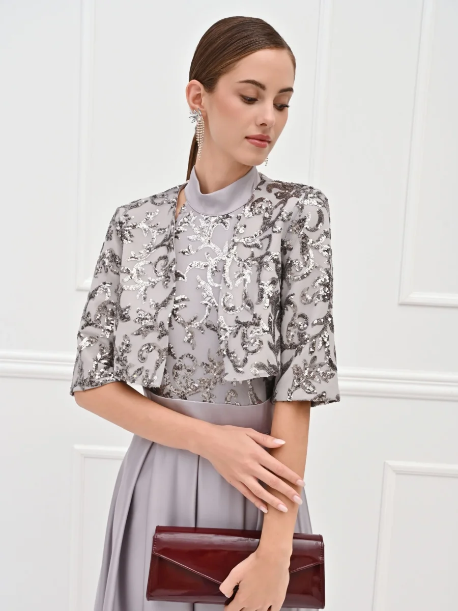 Coprispalle argento con ricamo di paillettes – Image 6