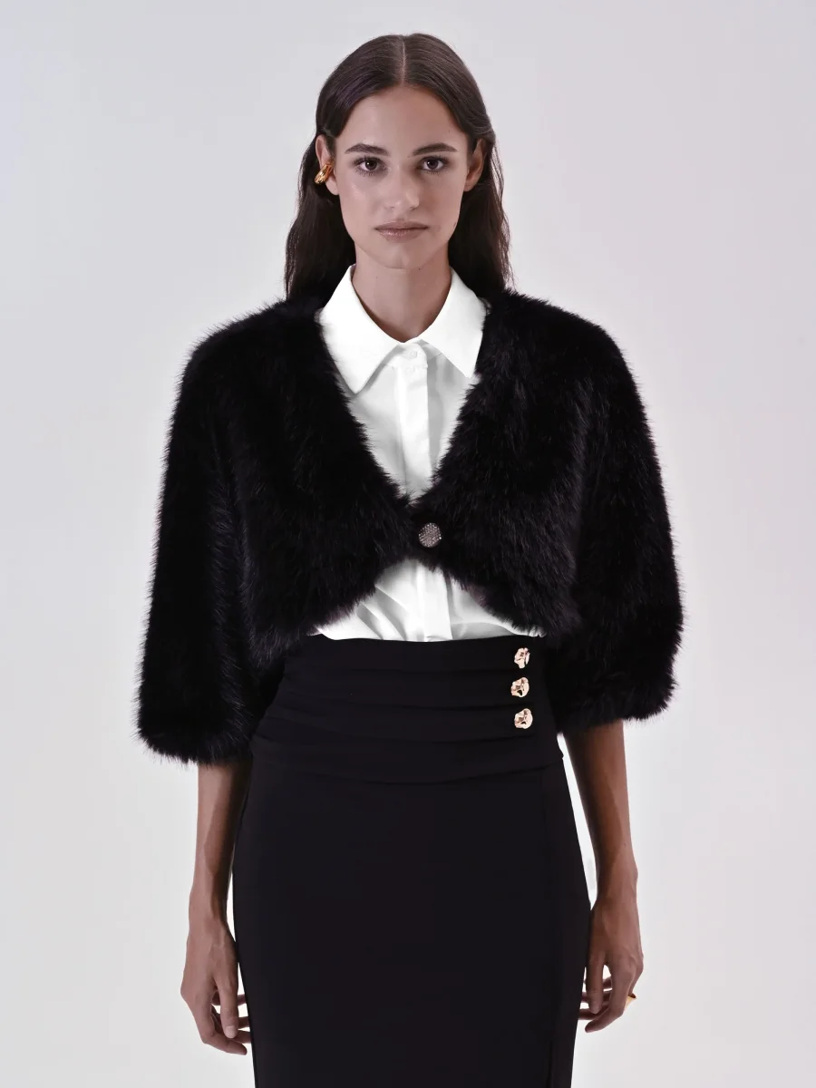 Coprispalle effetto Pelliccia Nera – Image 2