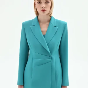 Giacca studio asimmetrica drappeggiata verde smeraldo