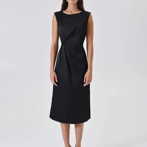 Abito Nero In Raso con Drappeggio