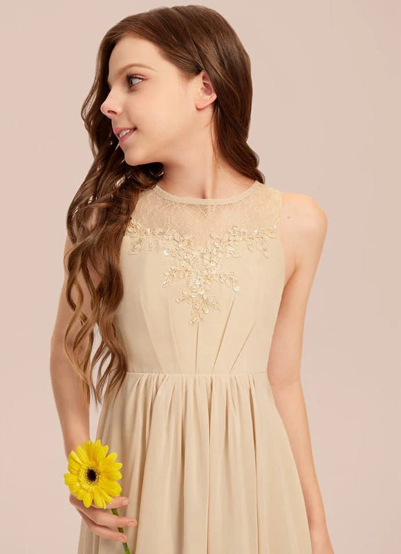 Robe Longue Champagne À Col Bénitier Et Ourlet Volanté – Image 4