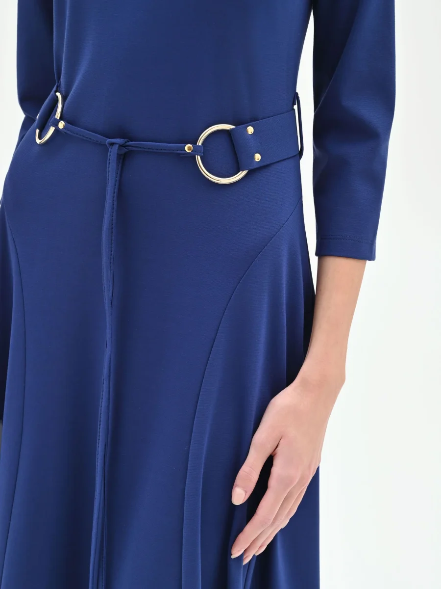 Abito blu brillante svasato con cintura – Image 4