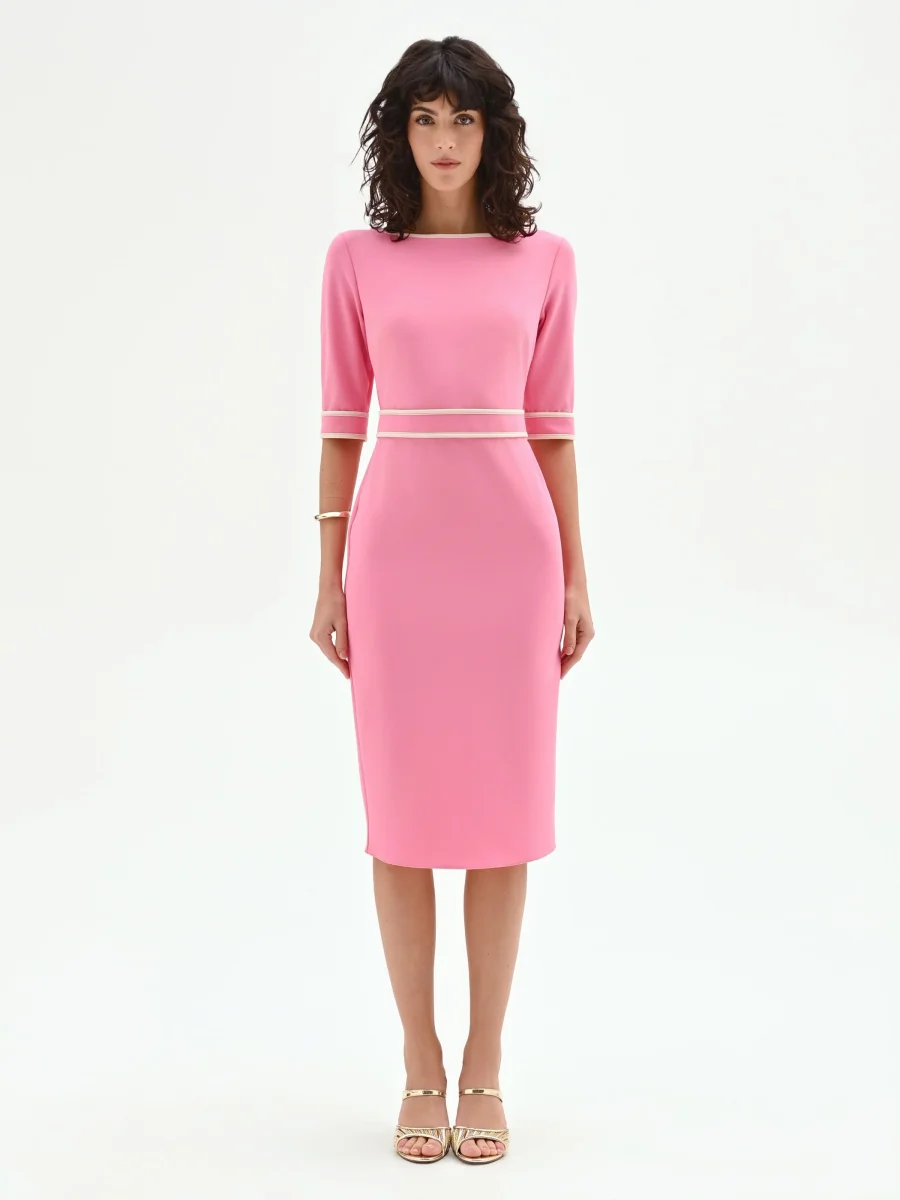 Abito tubino rosa con righe a contrasto – Image 4