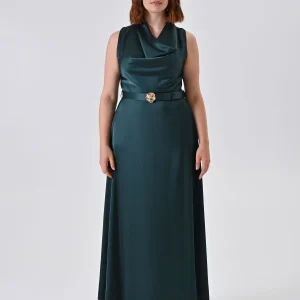 Abito Curvy Lungo in Raso Verde