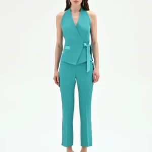 Gilet turchese azzurro con fusciacca in vita