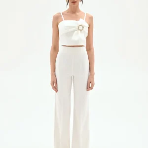 Pantalone a palazzo bianco con piega centrale