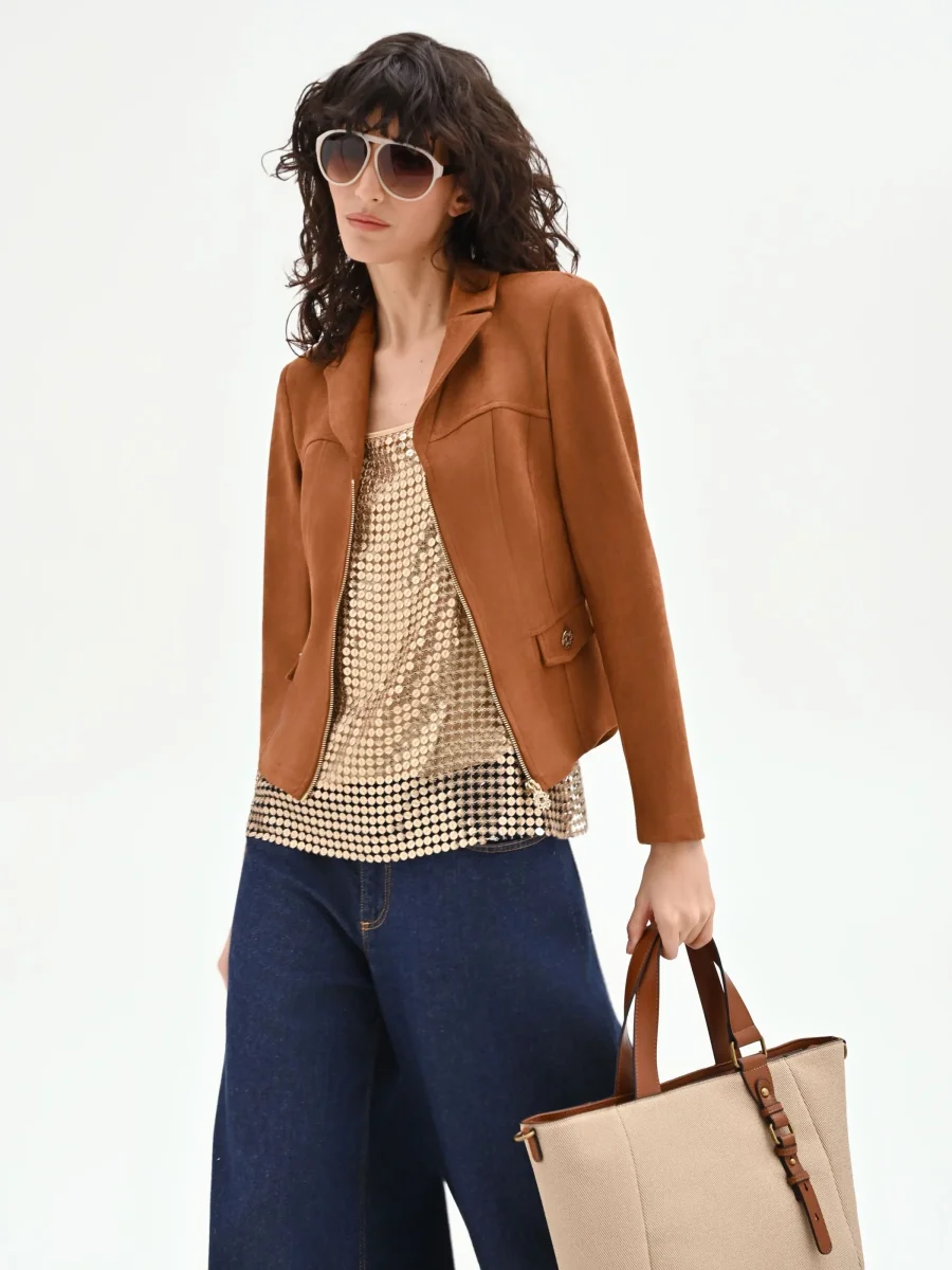 Giubbino corto cammello beige in similpelle – Image 8