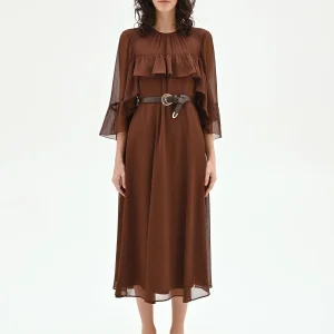 Abito midi cioccolato con mantellina