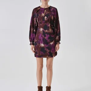 Abito corto in raso stampa astratta