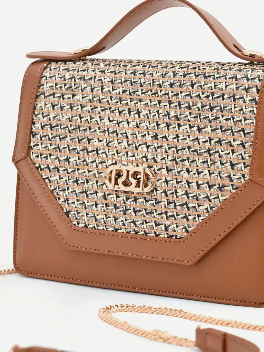 Borsa pochette cuoio con intarsio effetto raffia – Image 5