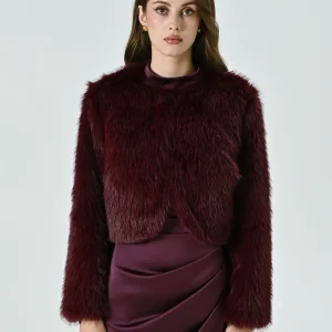 Giacca Corta effetto Pelliccia Bordeaux