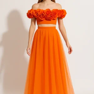 Robe Orange À Fleurs Volantes