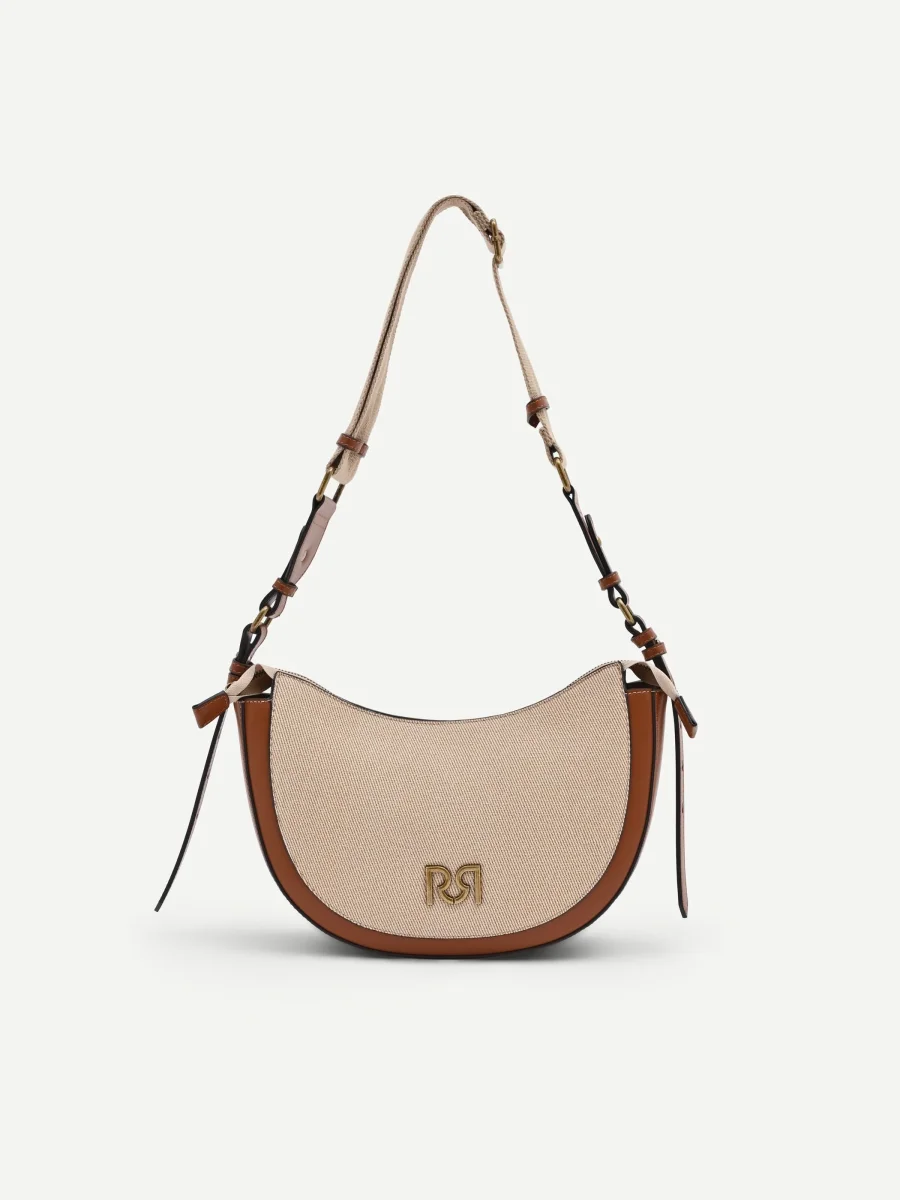 Borsa a tracolla beige con logo – Image 5