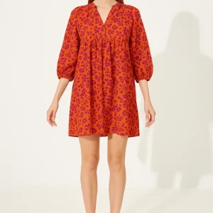 Robe Orange Manche Bouffante