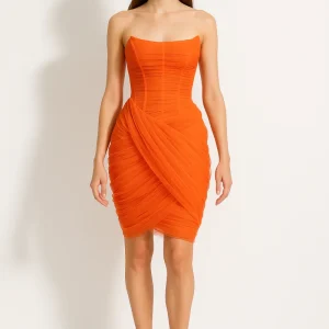 Robe Orange Moulante À Drapés