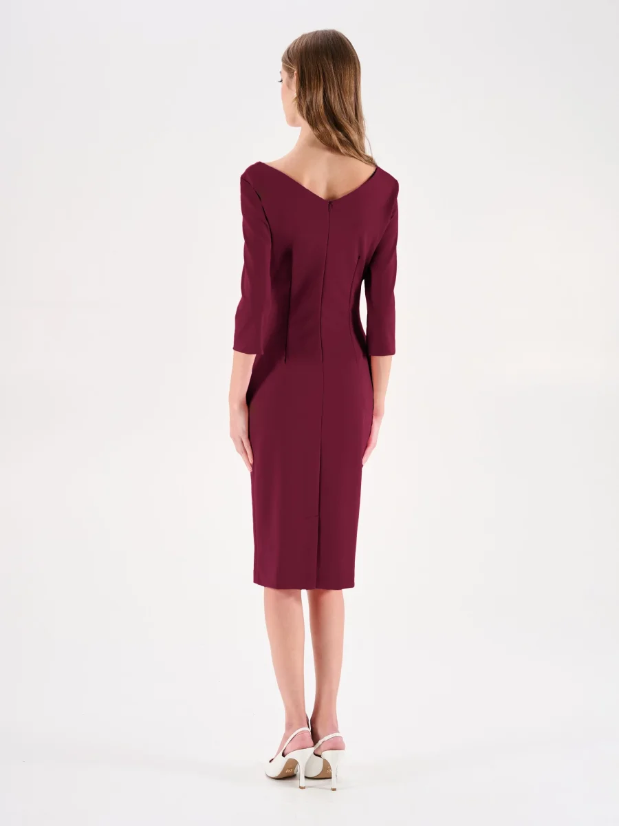 Abito tubino con scollo incrociato bordeaux – Image 3