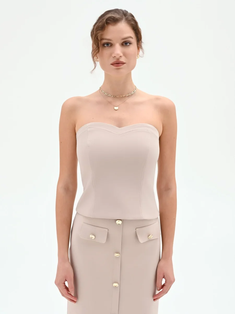 Top Studio beige a cuore con impunture – Image 4