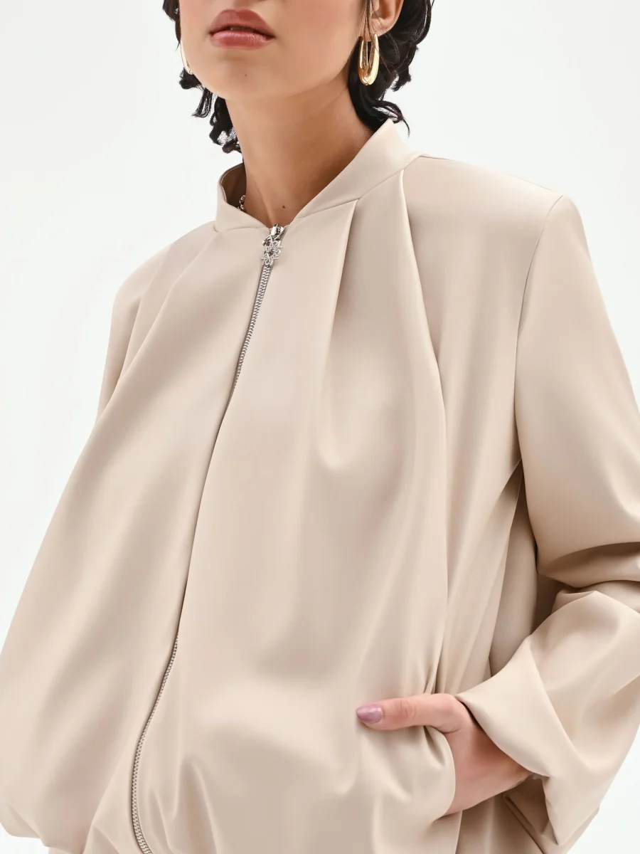 Bomber in similpelle tortora beige con maniche a palloncino – Image 5
