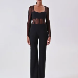 Tuta Nera Bustier con Corpino in Tulle