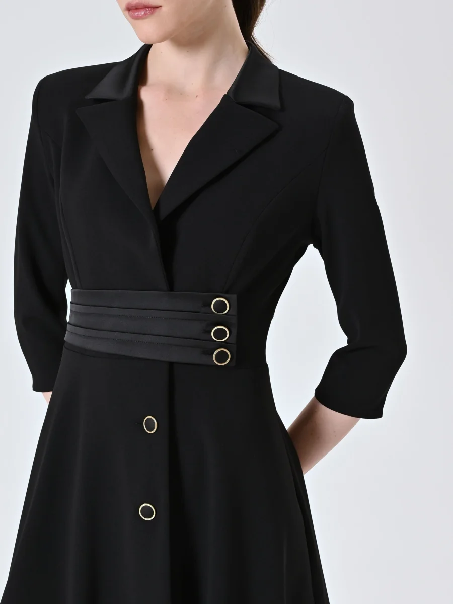 Abito Giacca Nero con Inserto in Raso – Image 4