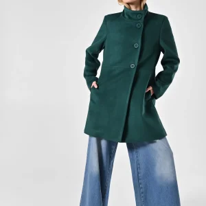 Cappotto con Collo in Piedi Verde Reale