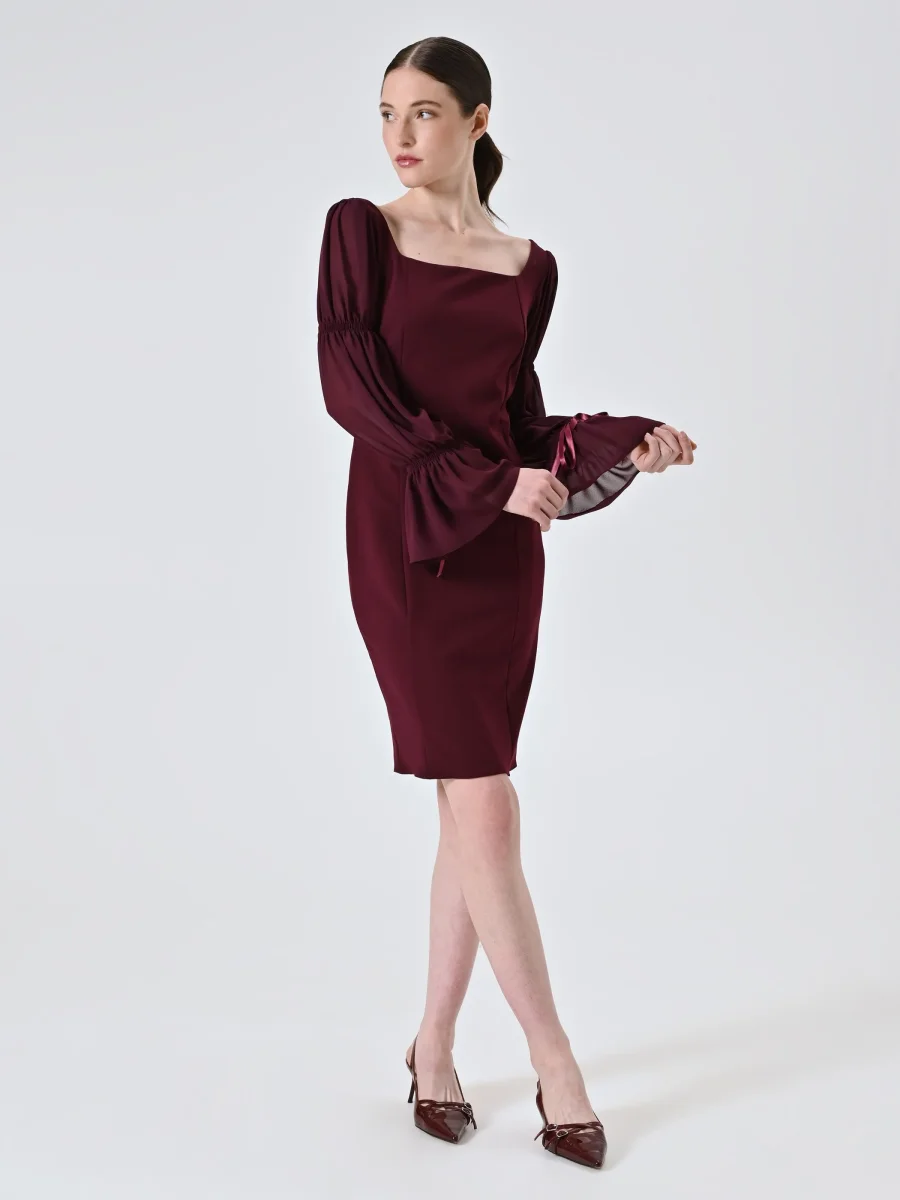 Abito Bordeaux con Maniche a Sbuffo – Image 6