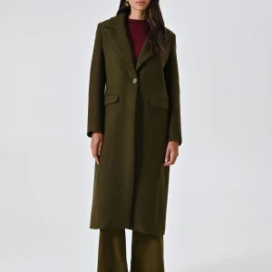 Maxi Cappotto Verde in Panno Operato Disegno Diagonale