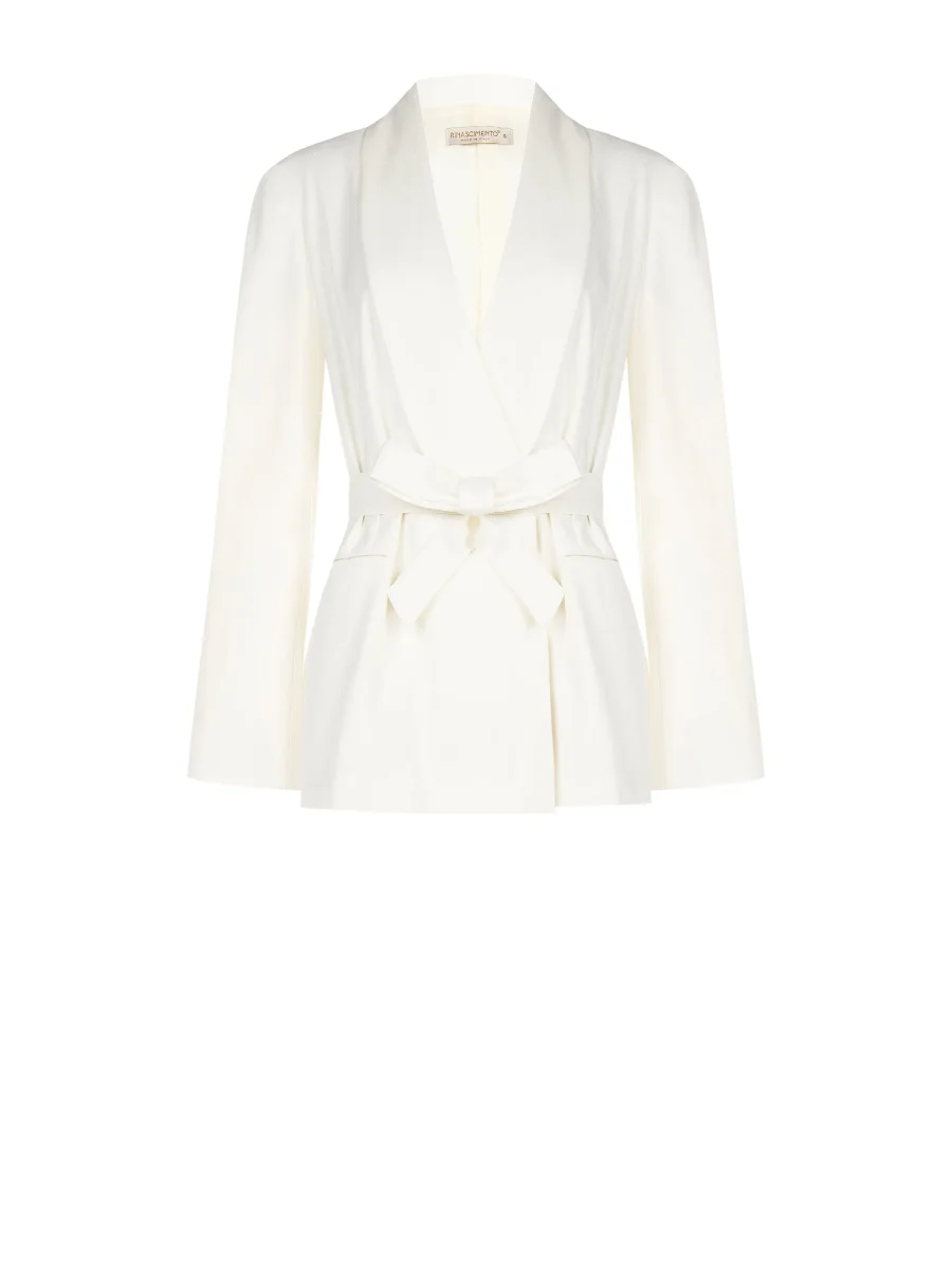 Giacca blazer doppiopetto in misto cotone lyocell bianco – Image 8