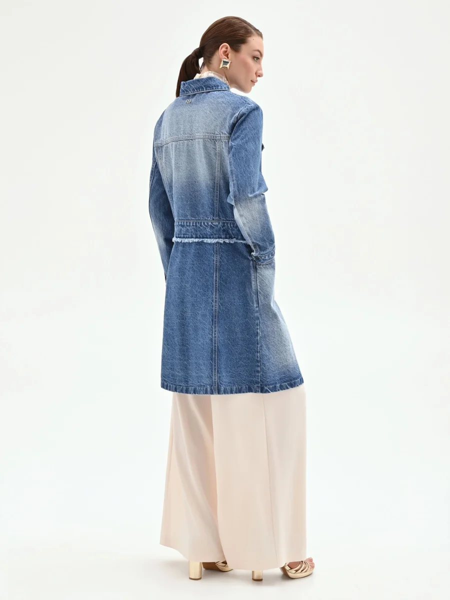 Capospalla lungo in denim azzurro – Image 3