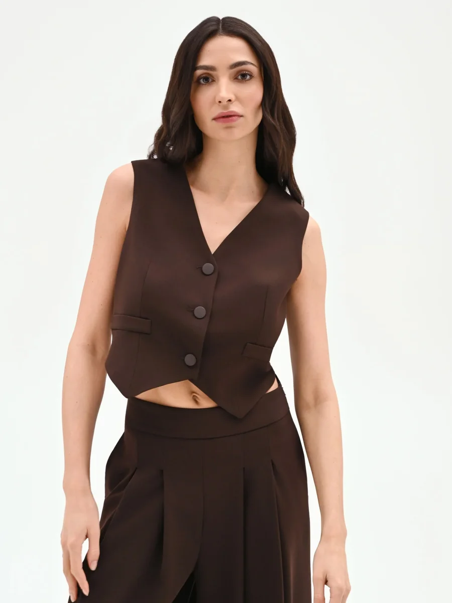 Gilet cropped moro marrone – Image 6