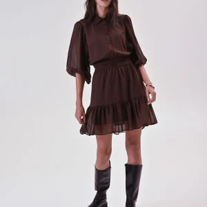 Abito Marrone in Georgette con Balza