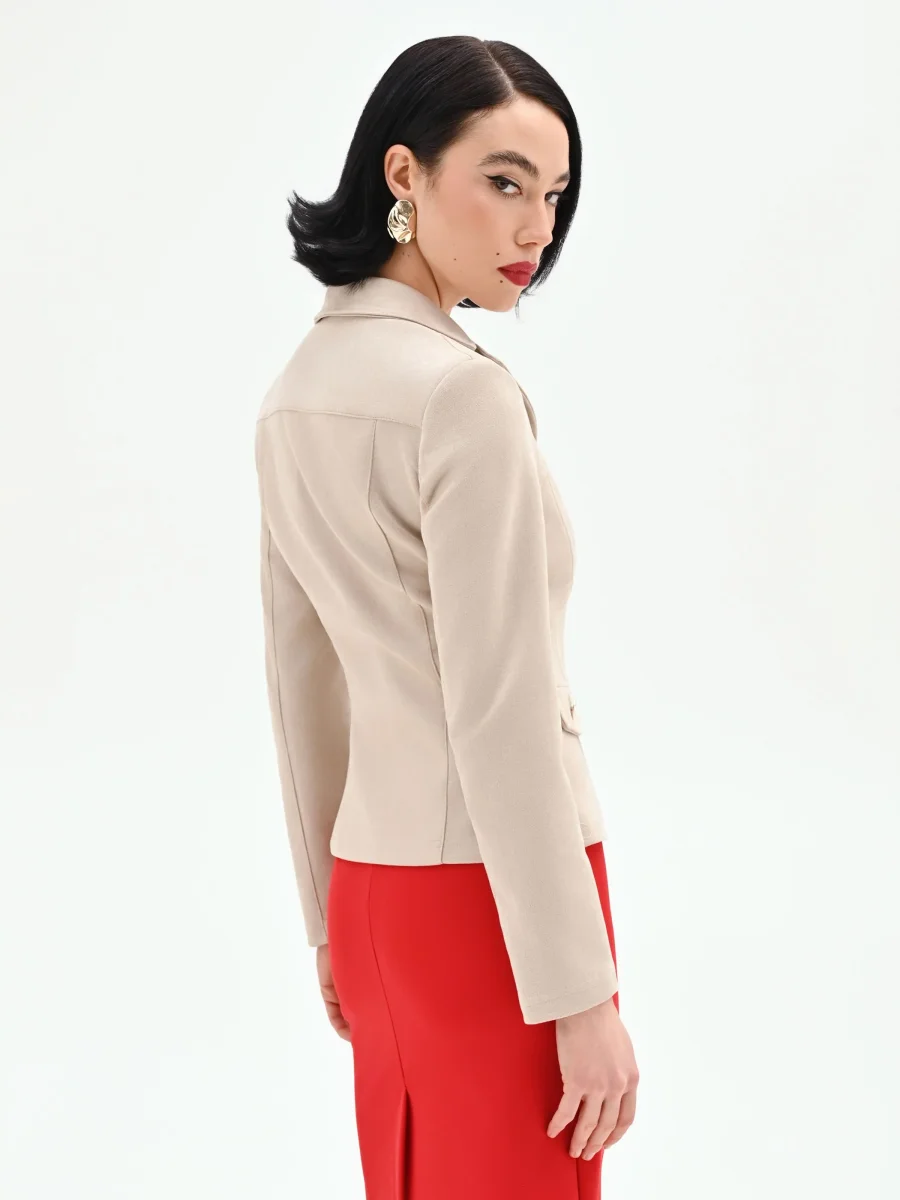 Giacca avvitata color tortora beige effetto camoscio – Image 4