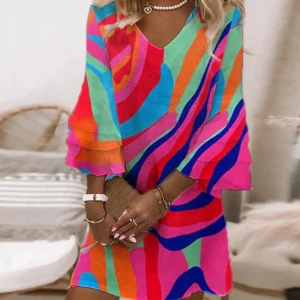 Bertille - Robe Fluide À Manches Cloche Avec Imprimé Multicolore Tendance