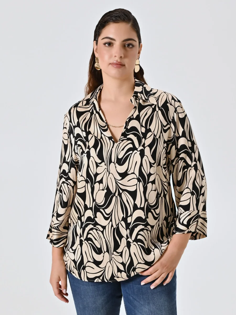 Blusa curvy stampa Floreale Black & White – Image 6