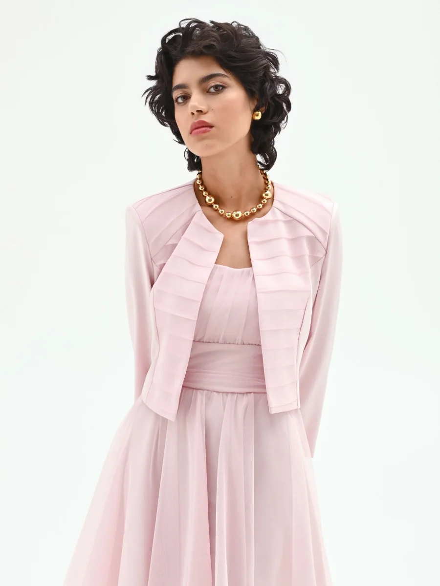 Coprispalla rosa pastello con pieghe orizzontali – Image 6