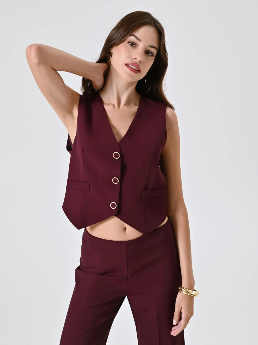 Gilet Bordeaux con Riga Nera – Image 4