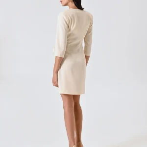 Abito Wrap con Nastri in Raso e decoro Gioiello Beige