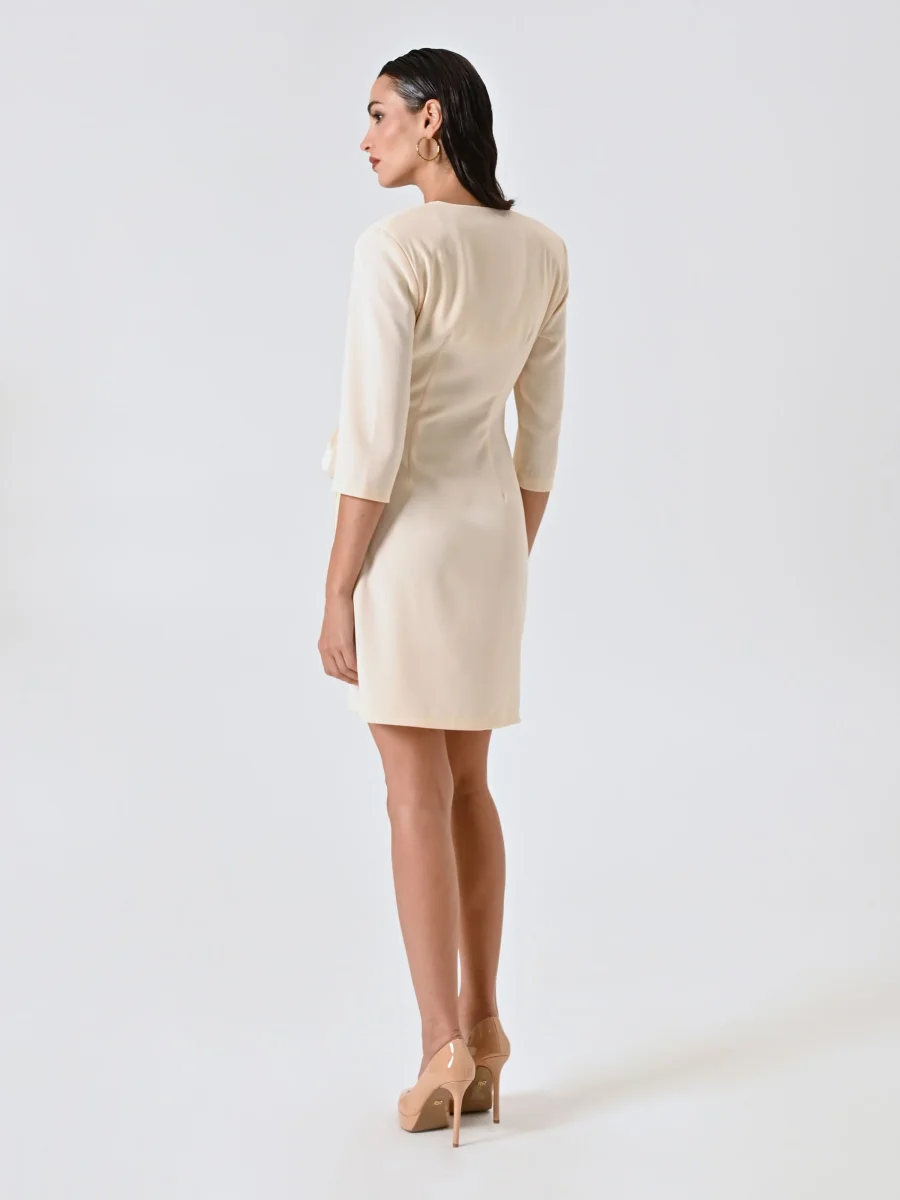 Abito Wrap con Nastri in Raso e decoro Gioiello Beige