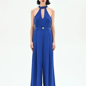 Tuta elegante blu Cina con pantalone a palazzo