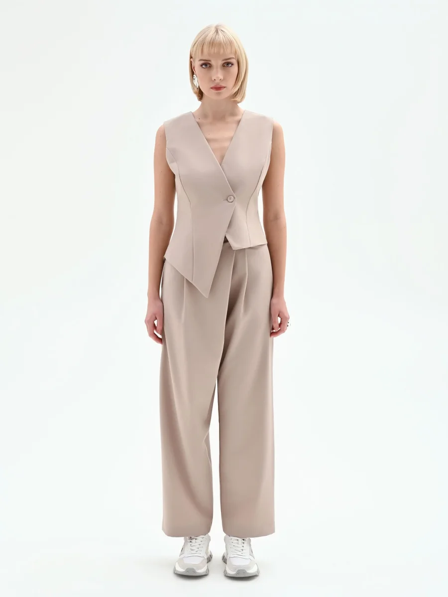 Gilet asimmetrico tortora beige – Image 2